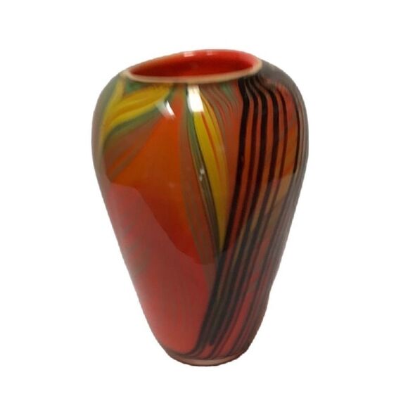 Vintage Murano Style orange art glass swirl 8 inch glass vase - Picture 1 of 7